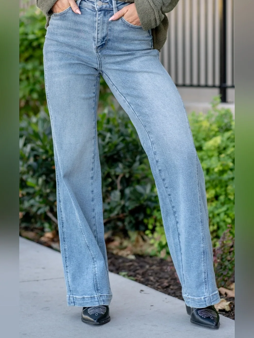 EUC JUDY BLUE Joy High Rise Side Seam Retro Wide Leg Medium Wash Jeans Size 9/29 - Picture 2 of 16